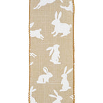 Load image into Gallery viewer, Easter Ribbons -- Linen Bunny Hop Wire Edge Ribbon -- Natural / White Color -- Various Sizes