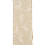 Load image into Gallery viewer, Easter Ribbons -- Linen Bunny Hop Wire Edge Ribbon -- Natural / White Color -- Various Sizes