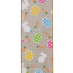 Load image into Gallery viewer, Easter Ribbons -- 2½ inch x 10 yards --- Bunny Egg Carrot Linen Wire Edge Ribbon -- Natural Color