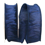 Load image into Gallery viewer, Florist Basics Dupioni Supreme Wired Edge Ribbon in vibrant Navy, 1½ inch wide by 10 yards, displaying its luxurious faux dupioni texture and flexible wired edges for decorative bows and wreaths.