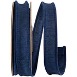 Load image into Gallery viewer, Florist Basics Dupioni Supreme Wired Edge Ribbon in Navy, 7/8 inch wide by 10 yards, featuring a vibrant hot pink faux dupioni texture with stitched wired edges for bows, floral arrangements, and gift wrapping.