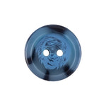 Load image into Gallery viewer, A detailed close-up of a 17mm navy blue 2-hole button, showcasing a thick profile, a dimensional raised center with swirled marble textures, and a smooth outer rim.