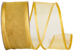 Load image into Gallery viewer, Charlize sheer satin wired edge ribbon spool in old gold color. Available in multiple widths for gift wrapping, floral design, weddings, and craft projects.