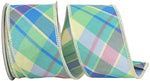 Load image into Gallery viewer, Celadon pastel plaid wired edge ribbon in 2-1/2 inch width