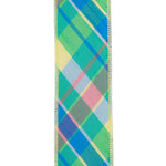 Load image into Gallery viewer, Close-up of 2-1/2 inch diagonal pastel plaid dupioni-style ribbon
