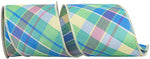 Load image into Gallery viewer, Wide Celadon pastel diagonal plaid wired ribbon in 4 inch width