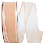 Load image into Gallery viewer, Charlize sheer satin wired edge ribbon spool in petal peach. Available in multiple widths for gift wrapping, floral design, weddings, and craft projects.