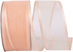 Load image into Gallery viewer, Charlize sheer satin wired edge ribbon spool in petal peach. Available in multiple widths for gift wrapping, floral design, weddings, and craft projects.