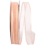 Load image into Gallery viewer, Charlize sheer satin wired edge ribbon spool in petal peach. Available in multiple widths for gift wrapping, floral design, weddings, and craft projects.