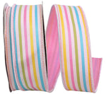 Load image into Gallery viewer, Easter Ribbons -- Candy Stripe Seersucker Decor Wired Edge Ribbon -- Various Sizes --- Pink Color