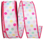 Load image into Gallery viewer, Easter Ribbons -- Aspirin Pastel Multi Dot Wire Edge Ribbon -- Pink -- Various Sizes