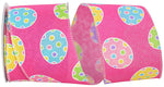 Load image into Gallery viewer, Easter Ribbons -- 2.5 in x 10 yards --- Eggs-cellent Easter Linen Wire Edge Ribbon -- Pink Color