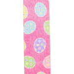 Load image into Gallery viewer, Easter Ribbons -- 2.5 in x 10 yards --- Eggs-cellent Easter Linen Wire Edge Ribbon -- Pink Color