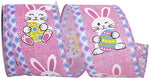 Load image into Gallery viewer, Easter Ribbons -- 2½ inch x 10 yards --- Easter Bunny Egg with Ticking Wire Edge Ribbon -- Pink Color