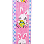Load image into Gallery viewer, Easter Ribbons -- 2½ inch x 10 yards --- Easter Bunny Egg with Ticking Wire Edge Ribbon -- Pink Color