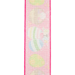 Load image into Gallery viewer, Easter Ribbons -- 2½ inch x 10 yards --- Easter Fun Eggs Linen Wire Edge Ribbon -- Pink Color