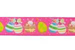 Load image into Gallery viewer, Easter Ribbons -- 2½ inch x 10 yards --- Easter Fun Eggs Linen Wire Edge Ribbon -- Pink Color