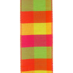 Load image into Gallery viewer, Close-up of Plaid Celine Burst 2.5 inch wired ribbon showing vivid multicolor plaid and stitched wired edges