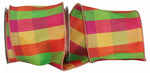 Load image into Gallery viewer, Plaid Celine Burst 4 inch wired edge ribbon with bold pink, orange, yellow and green plaid pattern