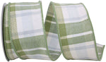 Load image into Gallery viewer, Plaid Terra Grand Decor sage cotton canvas wired ribbon, 2.5 inch wide, with soft white plaid pattern