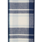 Load image into Gallery viewer, Wide 4 inch denim and ivory plaid cotton ribbon with stitched wired edges