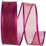 Load image into Gallery viewer, Charlize sheer satin wired edge ribbon spool in plum color. Available in multiple widths for gift wrapping, floral design, weddings, and craft projects.