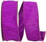 Load image into Gallery viewer, Florist Basics Dupioni Supreme Wired Edge Ribbon in vibrant Plum, 1½ inch wide by 10 yards, displaying its luxurious faux dupioni texture and flexible wired edges for decorative bows and wreaths.