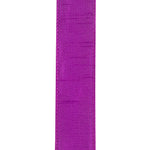 Load image into Gallery viewer, Close-up of the Plum Dupioni Supreme ribbon showcasing the slubbed faux silk weave and matching stitched wired edge for professional bow making.