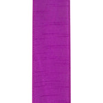 Load image into Gallery viewer, Close-up front view of the 2½-inch Plum Dupioni ribbon showing its elegant faux silk slub texture and beautifully stitched wired edges.