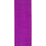 Load image into Gallery viewer, Back side of the 2½-inch Florist Basics Dupioni Supreme ribbon in Plum displaying the woven polyester backing and reinforced wired edge.