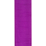Load image into Gallery viewer, Back side of the 2½-inch Florist Basics Dupioni Supreme ribbon in Plum displaying the woven polyester backing and reinforced wired edge.