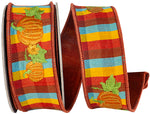 Load image into Gallery viewer, Pumpkin Embroidered Plaid Wired Edge Ribbon in 1½ inch x 5 yards featuring embroidered pumpkins on a colorful plaid background with wired edges.
