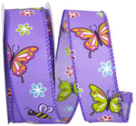 Load image into Gallery viewer, Butterflies & Bees Design - Wire Edge Ribbon -- Purple -- Various Sizes