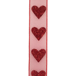 Load image into Gallery viewer, Valentine's Ribbon --- 25 yards --- 1 ½ inches -- Sheer Big Heart Wired Edge -- (Red)