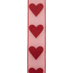 Load image into Gallery viewer, Valentine's Ribbon --- 25 yards --- 1 ½ inches -- Sheer Big Heart Wired Edge -- (Red)