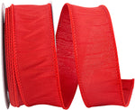 Load image into Gallery viewer, Florist Basics Dupioni Supreme Wired Edge Ribbon in vibrant Red, 1½ inch wide by 10 yards, displaying its luxurious faux dupioni texture and flexible wired edges for decorative bows and wreaths.