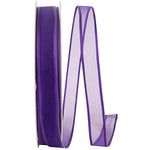 Load image into Gallery viewer, Charlize sheer satin wired edge ribbon spool in regal purple color. Available in multiple widths for gift wrapping, floral design, weddings, and craft projects.