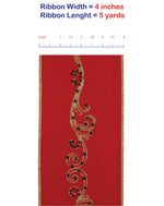 Load image into Gallery viewer, 5 yards --- 4 inch -- Embroidered Jeweled Filigree Deluxe Dupioni Wired Edge -- Christmas Ribbon