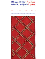 Load image into Gallery viewer, 5 yards --- 4 inch -- Diamond Lattice Trim Overlay Deluxe Wired Edge -- Christmas Ribbon