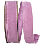 Load image into Gallery viewer, Large 50-yard roll of Florist Basics Dupioni Supreme Wired Edge Ribbon in Rose Mauve featuring a vibrant faux silk finish and flexible wired edges for commercial decorating and event design.