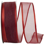 Load image into Gallery viewer, Charlize sheer satin wired edge ribbon spool in rust color. Available in multiple widths for gift wrapping, floral design, weddings, and craft projects.