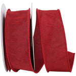 Load image into Gallery viewer, Florist Basics Dupioni Supreme Wired Edge Ribbon in vibrant Scarlet, 1½ inch wide by 10 yards, displaying its luxurious faux dupioni texture and flexible wired edges for decorative bows and wreaths.