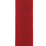 Load image into Gallery viewer, Back view of the Florist Basics Scarlet Dupioni wired ribbon illustrating the smooth polyester backing and durable stitched wired edge.