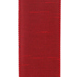Load image into Gallery viewer, Back side of the 2½-inch Florist Basics Dupioni Supreme ribbon in Scarlet displaying the woven polyester backing and reinforced wired edge.