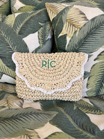 Load image into Gallery viewer, Scalloped Raffia Clutch - White Border