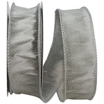 Load image into Gallery viewer, Florist Basics Dupioni Supreme Wired Edge Ribbon in vibrant Silver, 1½ inch wide by 10 yards, displaying its luxurious faux dupioni texture and flexible wired edges for decorative bows and wreaths.