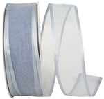 Load image into Gallery viewer, Charlize sheer satin wired edge ribbon spool in silver color. Available in multiple widths for gift wrapping, floral design, weddings, and craft projects.