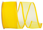 Load image into Gallery viewer, Charlize sheer satin wired edge ribbon spool in sunshine color. Available in multiple widths for gift wrapping, floral design, weddings, and craft projects.