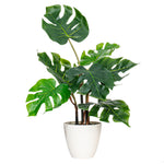 Load image into Gallery viewer, 18" -- Green Potted Monstera Plant (7 leaves) in White Pot -- Artificial Flower
