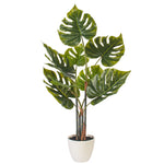 Load image into Gallery viewer, 37" -- Green Potted Monstera Plant (8 leaves) in White Pot -- Artificial Flower